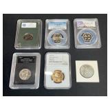 Graded US Quarters and Dollars, 6 Coins