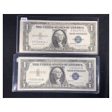 (2) 1935 Series Blue Seal $1 Silver Certificates
