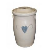 Stoneware Crock With Lid And Blue Heart Motif