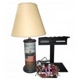 Patriotic Table Lamp, Wreath, and Metal Stand