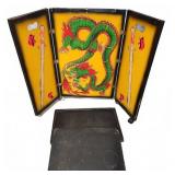 Folding Painted Asian Dragon Magician Screen