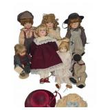 6 Porcelain Dolls with Accessories and Lamb