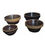 4 Brown Stoneware Mixing Bowls