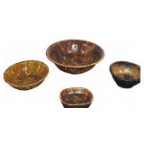 3 Glazed Pottery Mixing and Serving Bowls
