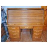 Oak Roll Top Desk With Multiple Drawers