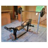 Adjustable Weight Bench w/ Barbells & Weights