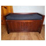 Wood Storage Bench With Black Cushion