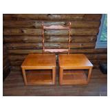 Pair Wood End Tables With Display Rack