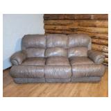 Brown Leather Reclining Sofa with Dual Footrests