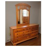 Cherry Wood Dresser With Mirror and 12 Drawers