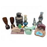 Oil Lamps Figurines and Glassware Lot