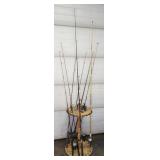 Fishing Rods with Reels and Wooden Stand