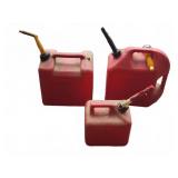 Three Red Plastic Gasoline Fuel Cans With Spouts