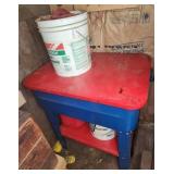 Blue and Red Metal Parts Washer With Pump