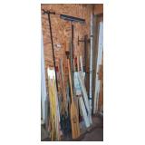 Garden Tools With Wood Oar And Marking Stakes