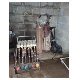 Croquet Set W/ Wooden Mallets & Golf Clubs In Bags