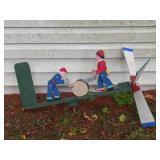 Painted Wood Whirligig with Sawing Figures, 32ï¿½L