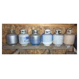 Six Steel Propane Gas Tanks, Mixed Valve Types