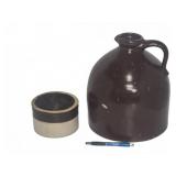 Stoneware Crock and Brown Glazed Jug Set