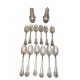 14 Pieces - Sterling Spoons & Salt Shakers
