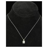 10K White Gold Necklace with Square CZ Pendant
