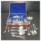 Silverplate Flatware Lot in Wooden Box