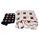 2 Crocheted Afghans With Floral Pattern Motifs
