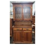 Wood Hutch Cabinet With Glass Doors And Storage