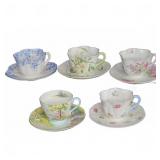 Shelley England Bone China Cups & Saucers Set of 5