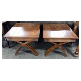 Pair Wood Square End Tables With Slatted Tops