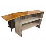 Wood Bar Counter With Drop Leaf and Shelves
