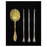 Gilt Shell Spoon and 3 Mate Straws