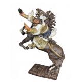 Painted Ceramic Warrior on Horseback Sculpture