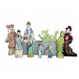 Asian Ceramic Figurines and Resin Dragon Lot