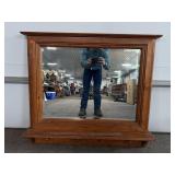 Wood Framed Wall Mirror With Peg Hooks Shelf