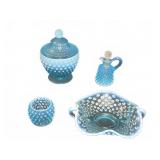 Blue Hobnail Glass Serveware, 4 Piece Assortment