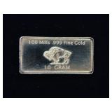 Buffalo 10 Gram 100 Mills .999 Fine Gold Bar