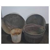 4 Large Galvanized Metal Tubs/Bucket