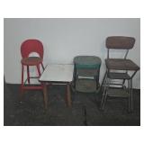Chairs and Step Stools, Four Pieces