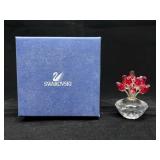 Swarovski Crystal Vase With Red Flowers In Box