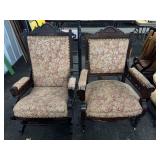 Carved Wood Upholstered Armchair And Rocker