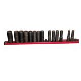 Deep Socket Set on Red Rail, 15 Pieces