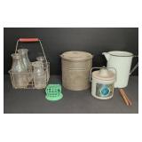 Dairy Bottles, Cheese Crock, Metal Pail, Pitcher