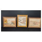 3 Framed Barn Watercolor Paintings (1) Signed
