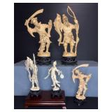 5 Asian Style Resin Figurines on Stands