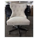 Tan Tufted Swivel Office Chair Nailhead Trim