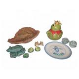 Frog Figurines, Plate, Glass Holders