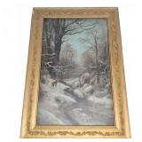 H. Sartorius Winter Forest Scene Oil Painting