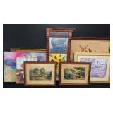 Framed Prints, Paintings, Needlework & Mirror Lot