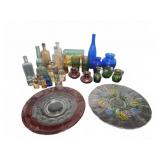 Glass Bottles Pitchers Plates and Vases Lot